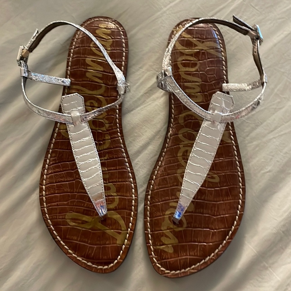 Sam Edelman Gigi Silver Thong Gladiator Sandals size 9.5 like new condition